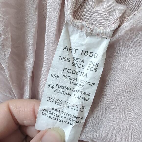 Pura Seta Made in Italy Top Womens OS 100% Silk Dusty Rose Smocked Waist Blouse - Picture 5 of 8